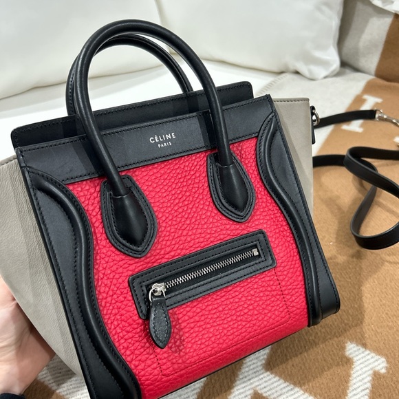 Celine mini nano luggage tote bag magenta black and grey - Picture 9 of 12